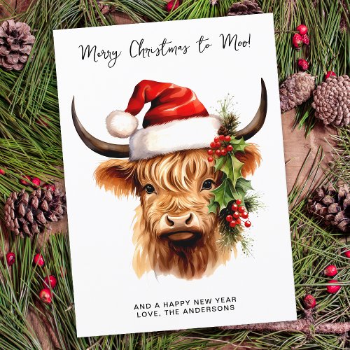 Highland Cow Festive Farm Merry Christmas to MOO Holiday Card