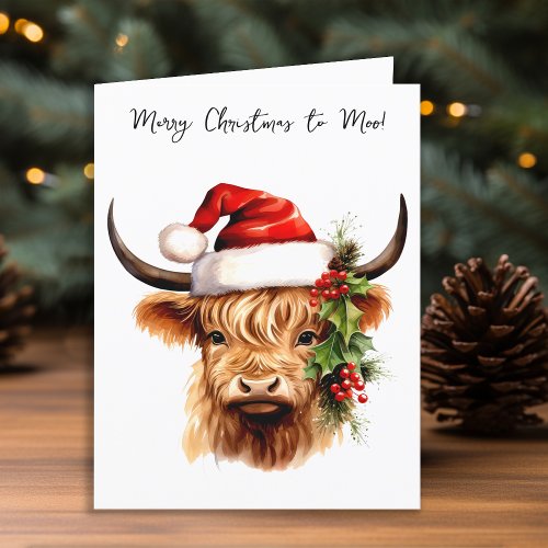 Highland Cow Festive Farm Merry Christmas to Moo Holiday Card