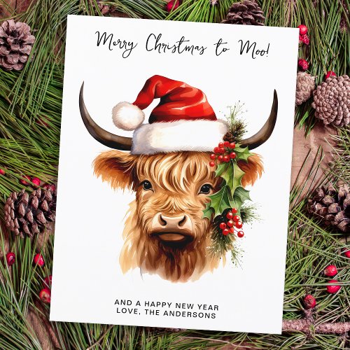 Highland Cow Festive Farm Merry Christmas to MOO Holiday Postcard