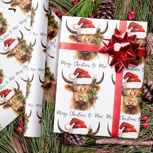 Highland Cow Festive Farm Merry Christmas to MOO Wrapping Paper