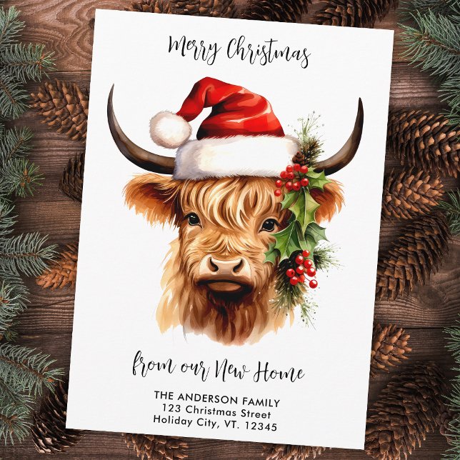Highland Cow Festive New Home Merry Christmas  Holiday Card (Creator Uploaded)