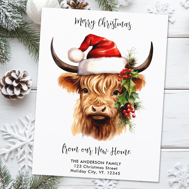 Highland Cow Festive New Home Merry Christmas  Holiday Postcard (Creator Uploaded)