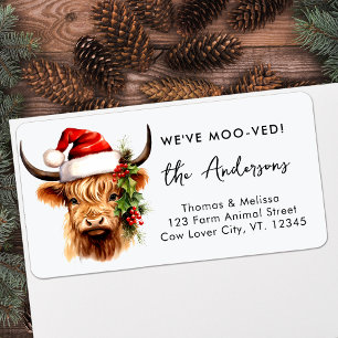 Highland Cow Festive Santa Holiday Return Address Label