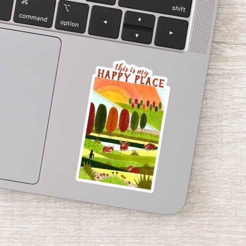 Highland Cow Fields Art This is my Happy Place Sti Sticker