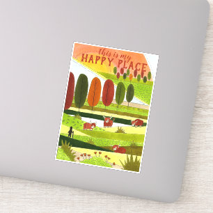 Highland Cow Fields Art This is my Happy Place Sticker