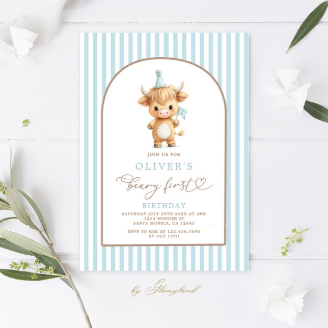 Highland Cow First Birthday Boy Invitation (Creator Uploaded)