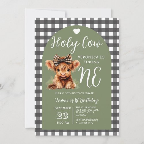 Highland Cow First Birthday Girl Gingham Party