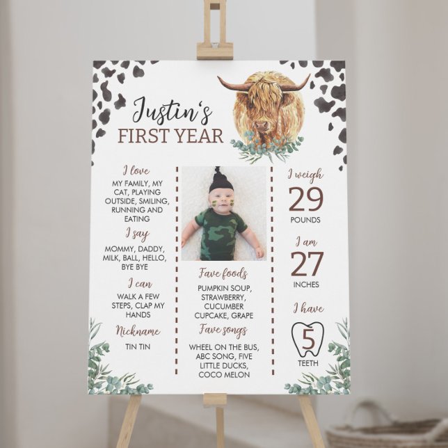 Highland Cow First Birthday Milestone Sign (Creator Uploaded)