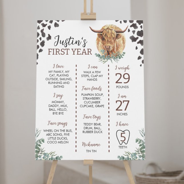 Highland Cow First Birthday Milestone Sign (Creator Uploaded)