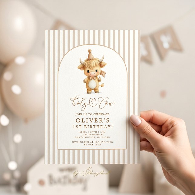 Highland Cow First Birthday Neutral Invitation (Creator Uploaded)