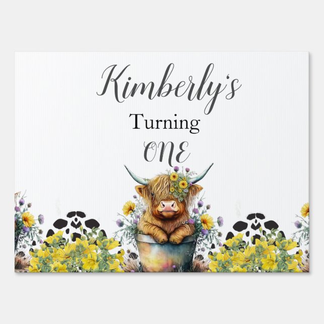 Highland Cow First Birthday  Sign (Front)