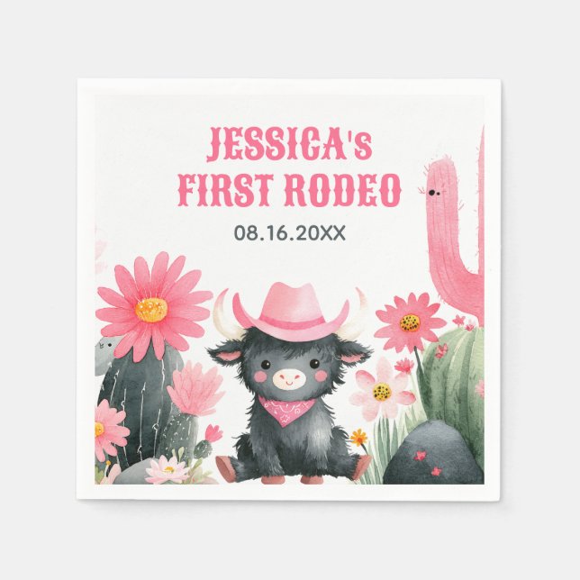 Highland Cow First Rodeo Western Kids' Birthday  Napkins (Front)