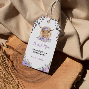 Highland Cow Floral Birthday Thank You Tag