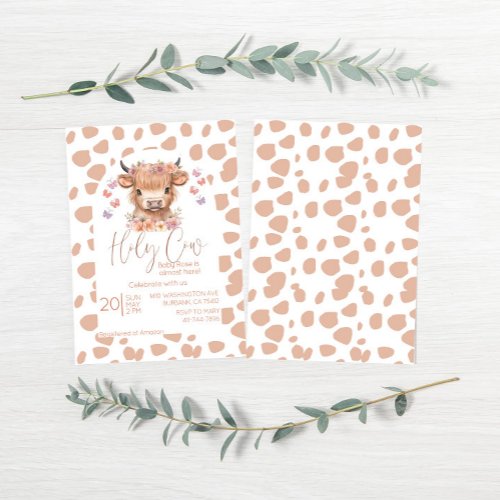 Highland Cow floral boho baby shower invitation 