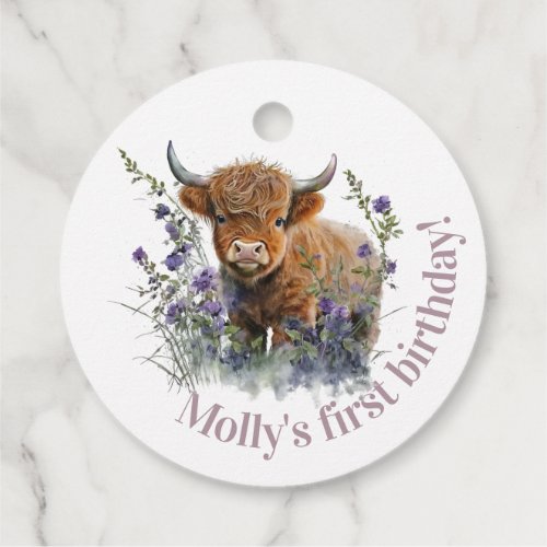 Highland cow floral boho birthday favor tags