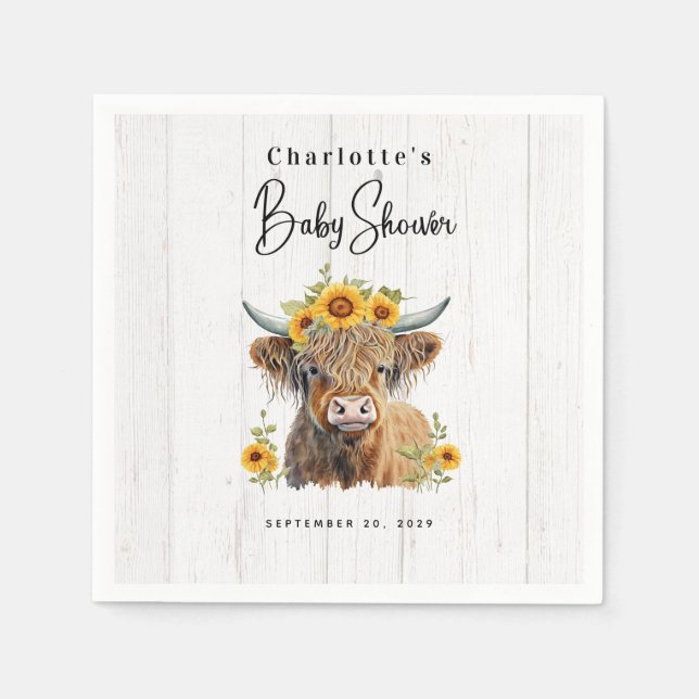 Highland Cow Floral Boho Bridal Shower  Napkins (Front)