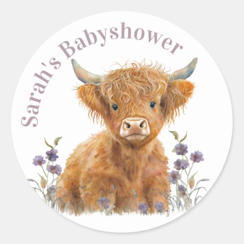 Highland cow floral boho party favor sticker