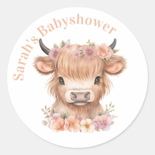 Highland cow floral boho party favor sticker