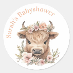 Highland cow floral boho party favor sticker