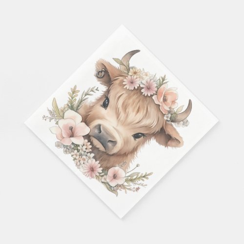 Highland cow floral boho party napkins