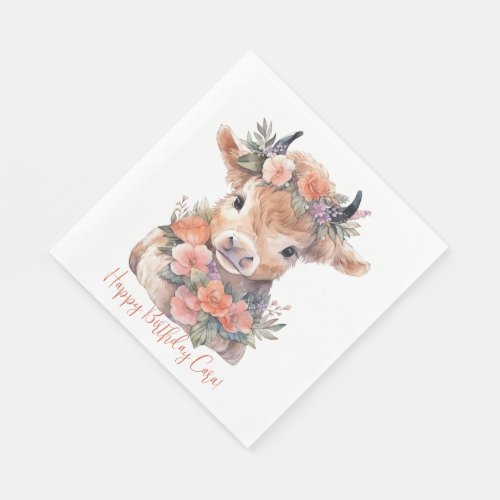 Highland cow floral boho party napkins