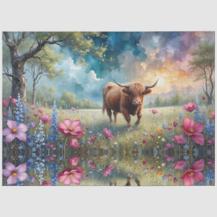 Highland cow Floral Colorful Cosmos meadow Tissue Paper