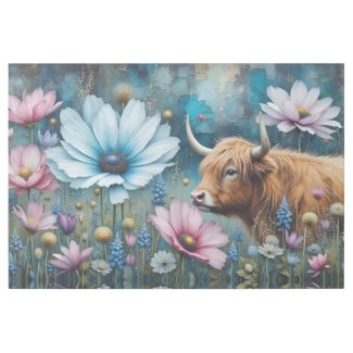 Highland Cow Floral Colorful Cosmos Portrait