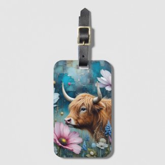 Highland Cow Floral Colorful Cosmos Tapestry II