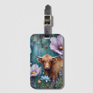 Highland Cow Floral Colorful Cosmos Tapestry II