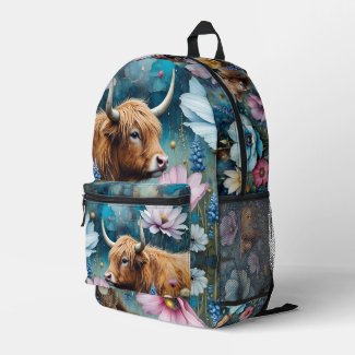 Highland Cow Floral Colorful Cosmos Tapestry
