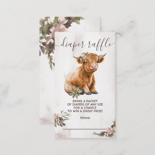 Highland cow floral Diaper Raffle Card
