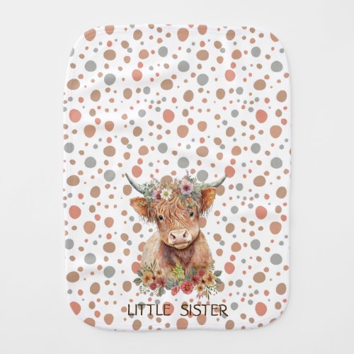 Highland Cow Floral Dots Cute Soft Print Baby Girl Baby Burp Cloth