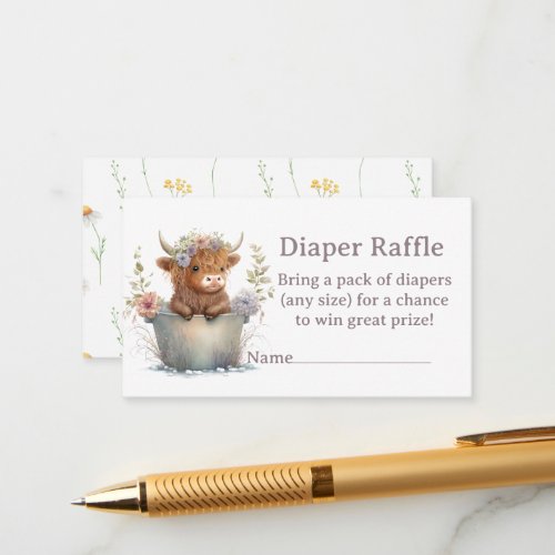 Highland Cow floral girl diaper raffle Enclosure Card