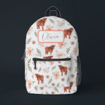 Highland Cow Floral Girl's Backpack<br><div class="desc">Highland cow floral book pack with name plate</div>