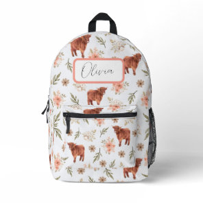 Highland Cow Floral Girl's Backpack
