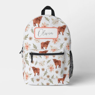 Highland Cow Floral Girl's Backpack
