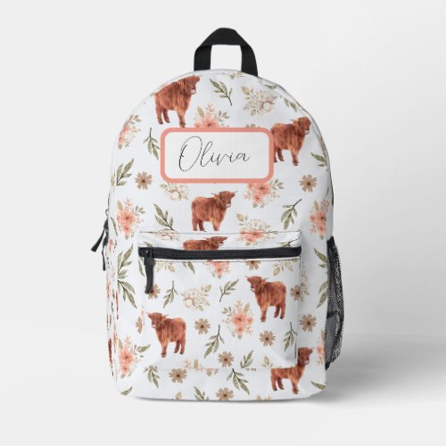 Highland Cow Floral Girls Backpack