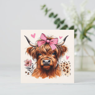 Highland Cow Floral Heart Holiday Card