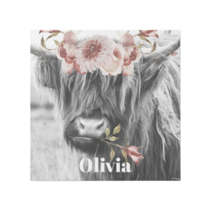 Highland Cow Floral   Western Cowgirl Kids Name Gallery Wrap