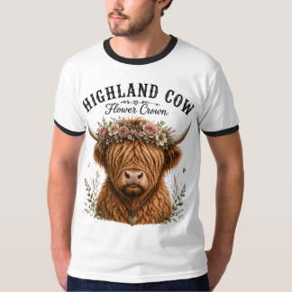 Highland Cow Flower Crown Cottagecore Graphic Desi T-Shirt