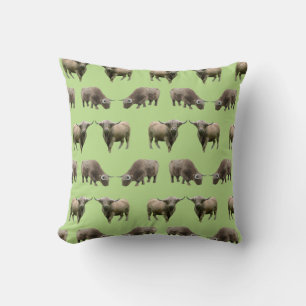 Highland Cow Frenzy Pillow (Light Green)