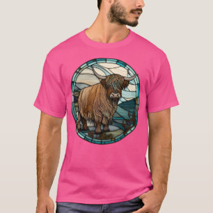 Highland Cow From Scotland In Stained Glass Scotti T-Shirt
