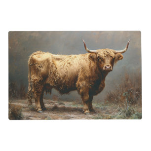 Highland Cow Full Body Vintage Painting Placemat