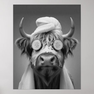 Highland Cow Funny Facial Face Mask Bathroom Poster