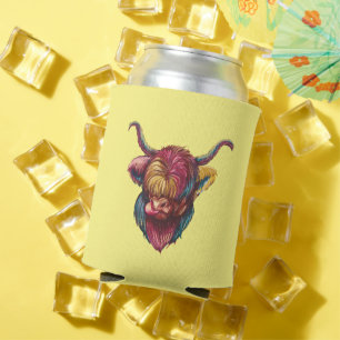Highland Cow Funny Rainbow Head Design Can Cooler