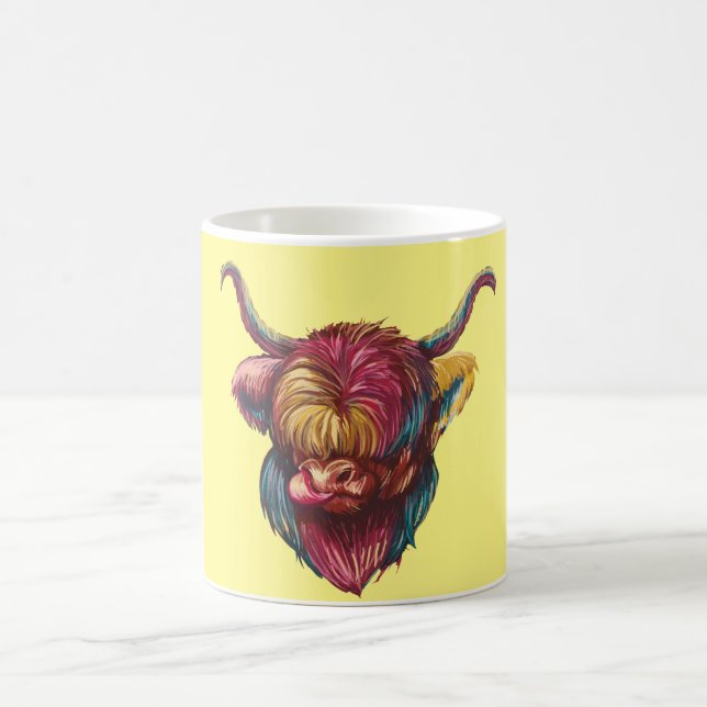 Highland Cow Funny Rainbow Head Design Coffee Mug (Center)