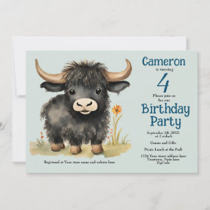 Highland Cow Gender Neutral Birthday Party  Invitation