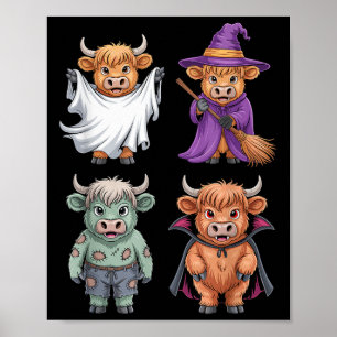 Highland Cow Ghost Witch Zombie Halloween Costume Poster