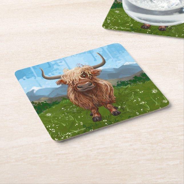 Highland Cow Gifts & Accessories Square Paper Coaster (Angled)