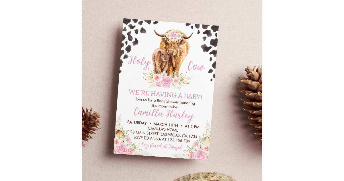 Highland Cow Girl Baby Shower Invitation | Zazzle